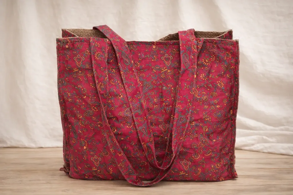 BOLSO MASAYA SAREE, TELAS SEDOSAS RECICLADAS DE SAREE Y YUTE (MASAYA ROSA)