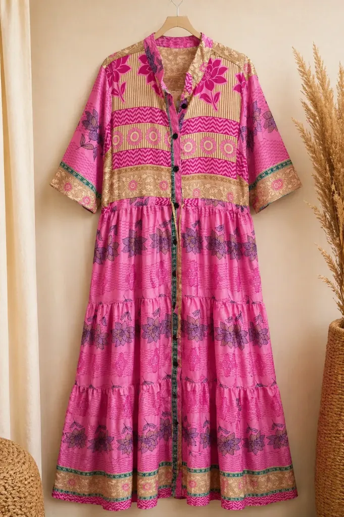 VESTIDO CAMISERO FRIL LARGO SAREE